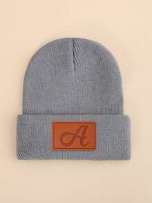 1 件女孩/男孩灰色针织帽，带 26 个皮革贴片字母，柔软舒适的冬季保暖帽，适合日常时尚搭配、户外使用，是感恩节、圣诞节、生日的绝佳礼物 - 灰色 - 查看 5