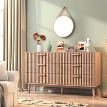 MISNODE Chest Of Drawers, Storage Cabinet With 6 Drawers, Modern Chest Of Drawers With Tapered Legs, Sideboard With Tall Drawers For Bedroom, Living Room, Hallway, Wood Color, 100x34x73cm - 原木色 - 查看 12