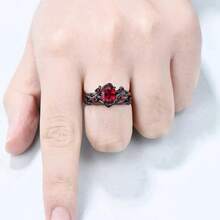 Wedding Jewelry Romantic Couple Rings For Lover's Cute Women Red Rhinestones Zirconia Rings Set  Men Stainless Steel Rings Wedding Band Jewelry - Women Rings - View 5