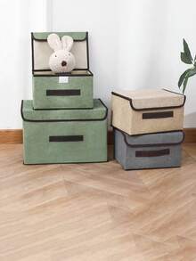 2pcs Desktop Storage Boxes, Fabric Finishing Boxes For Dormitory Clothes, Toys, Books, Snacks And Sundries, Linen Foldable Storage Containers, For Home Use - Multicolor - View 8