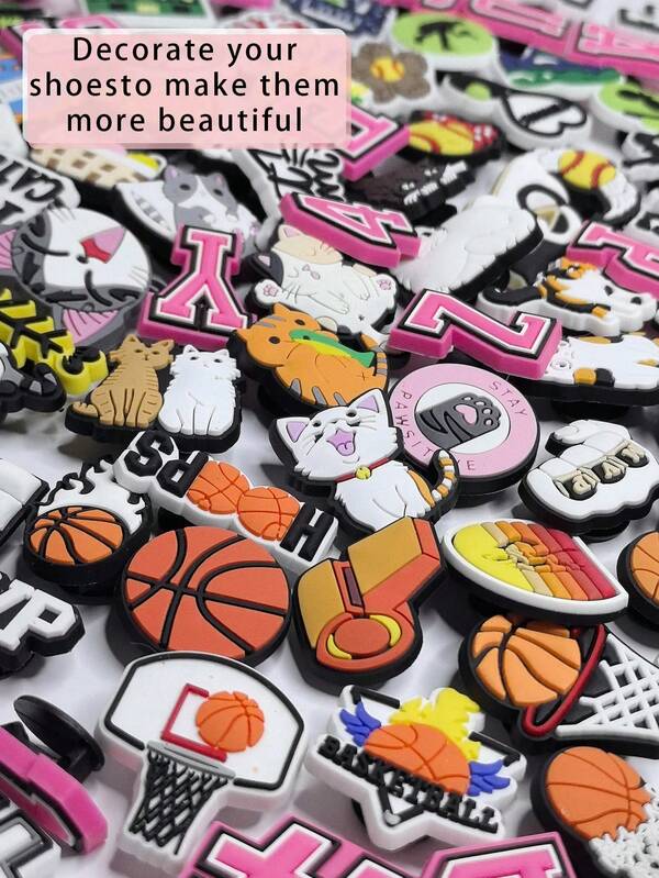 Random Series 10/30/50/80Pcs DIY Charms For Shoe Key Chain Sandals Beach Bags, PVC Shoe Charms For Clogs Premium Quality Popular Decorations Accessories Great Gifts For Christmas, Birthday, Party Summer, School
