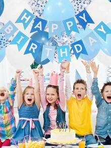 1/18/19 piezas Pancarta de Feliz Cumpleaños, Decoración de Cumpleaños Azul, 16 Globos de 12 pulgadas con 2 Cintas para Decoración de Fiesta de Cumpleaños de Niños y Niños de Cualquier Edad