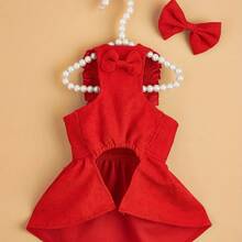 1 pieza Vestido con corbata de moño de pana roja, adecuado para perros y gatos pequeños a medianos - Ropa para mascotas ligera para todas las estaciones, incluye pinza para el cabello a juego, excelente para bodas, Navidad y ocasiones especiales, Atuendo para perro