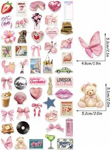 50pcs Pink Girl Literature Sticker Aesthetic Diary Decals For Laptop Guitar Skateboard Computer Scrapbook Phone Sticker