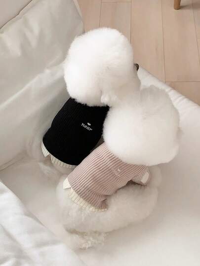 1pc Embroidered Pet Clothes, Dog/Cat Patchwork T-Shirt, Warm & Comfortable Undershirt Suitable For Small/Medium Dogs And Cats