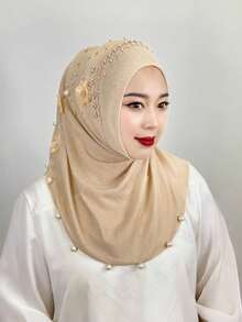 1 件装马来串珠围巾头巾帽，弹性纯色头巾头带，适合女孩 - 側面花片頭巾 - 查看 32