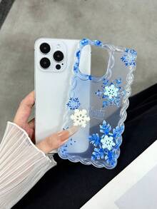 Blue Snowflake Painted Anti-Drop Phone Case With Snowflake Accessories And Braided Strap, Suitable For IPhone 14, 14 Pro, 14 Pro Max, 13, 13 Pro, 13 Pro Max, 11, 11 Pro Max, 12, 12 Pro, 12 Pro Max, XR, XS, 15, 15 Pro, 15 Pro Max, 16, 16 Pro, 16 Pro Max, 17, 17 Pro, 17 Air, 17 Pro Max