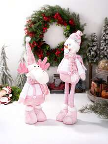 1pc Cute Christmas Pink Sequins Retractable Decorative Ornaments, Santa Claus, Snowman, Elk Desktop Decorative Ornaments, Christmas Tree Scene Decoration Props, Holiday Party Christmas Atmosphere Decoration Props, Christmas Decorations Gift, Christmas Decor, Room Decor, Home Decor