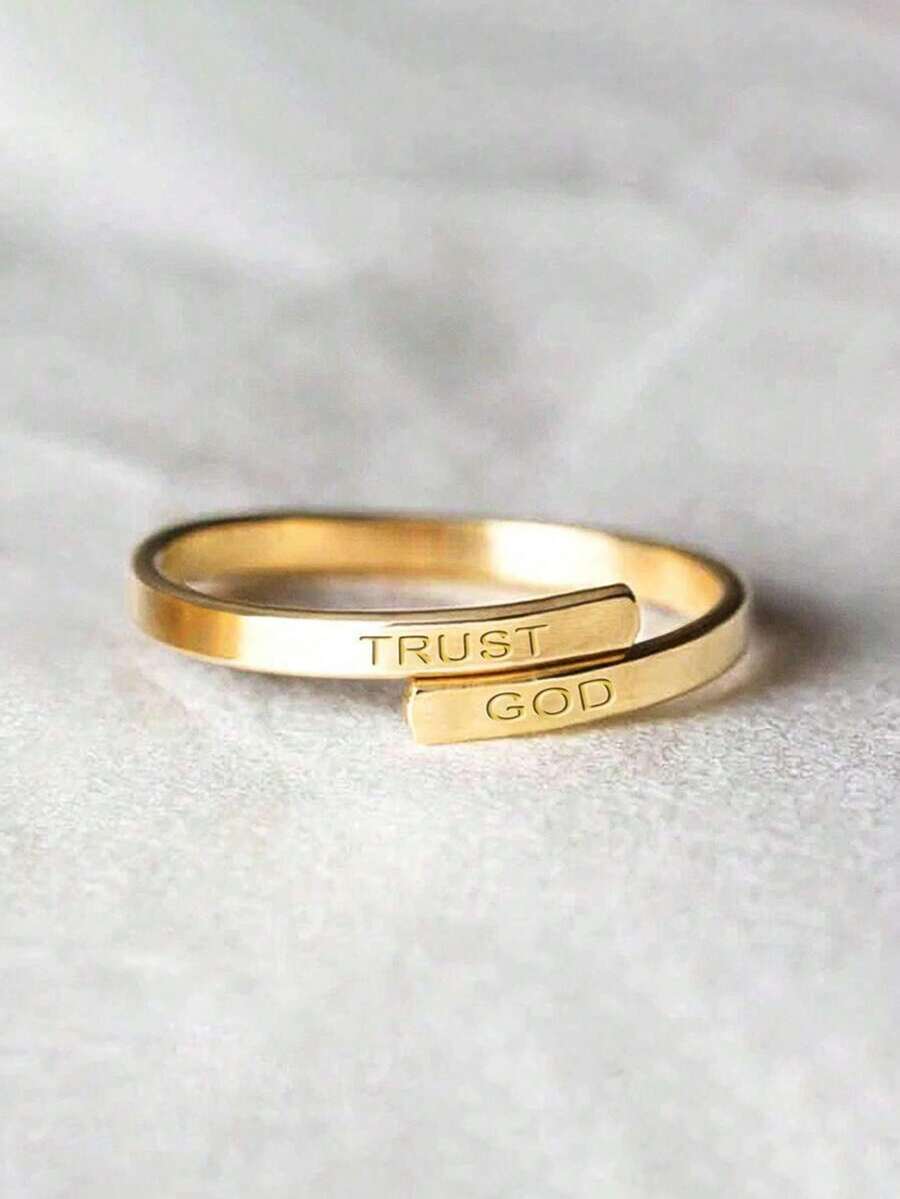 1 pieza Anillo ajustable "CONFÍA EN DIOS" de dos capas de cobre para mujeres y hombres, talla libre con dos capas superior e inferior - anillo - Ver 1