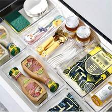 4-Piece Acrylic Drawer Organizer Set, Transparent Plastic Makeup Tray Trays For Vanity, Bathroom, Jewelry, Cosmetics, And Small Tools Storage Boxes, Kitchen Utensil Divider Boxes For Desk, Table