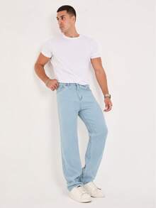 Men's Casual Washed Straight-Leg Jeans - Baby Blue - View 1