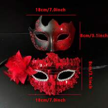 Men Women Masquerade Facewear, Exquisite Glitter Feather Half Face Facewear Halloween Cosplay Headwear - 紅色 - 查看 2