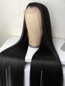 Black Long Straight Synthetic Lace Front Wigs Pre Plucked For Women 24 Inches 150 Density - Black - View 4