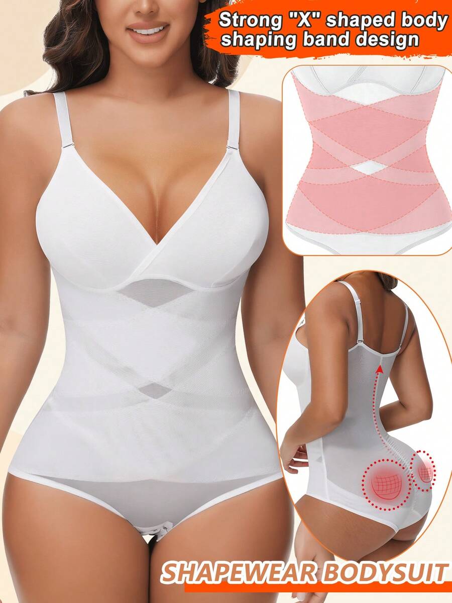 Waist Cincher Women Full Body Shaper Bodysuits Slimming Firm Tummy Control Shapewear Cross Shaping Underwear Sexy Cami Butt Lifter - trắng - Xem 1