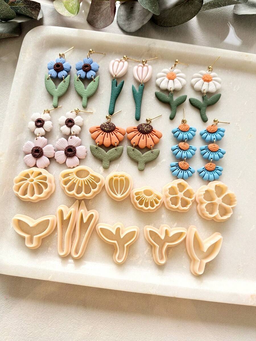 1/2/3/13件套波西米亚风花朵粘土切割器，用于珠宝制作，可爱花朵耳环粘土工具，花朵吊坠粘土切割器，用于DIY吊坠、项链、手链 - Clay Cutter - 查看 1