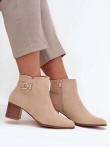 Damen Isolierte Knöchelstiefel mit Blockabsatz, goldene Details, synthetischer Wildleder, bequem und warm für den Winter, Renora Beige Schwarz - Beige - Übersicht 6