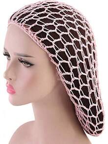 Women Soft Rayon Snood Hat Hair Net Crocheted Hair Net Mix Colorshalloween - Fw-12-粉紅色 - 查看 6