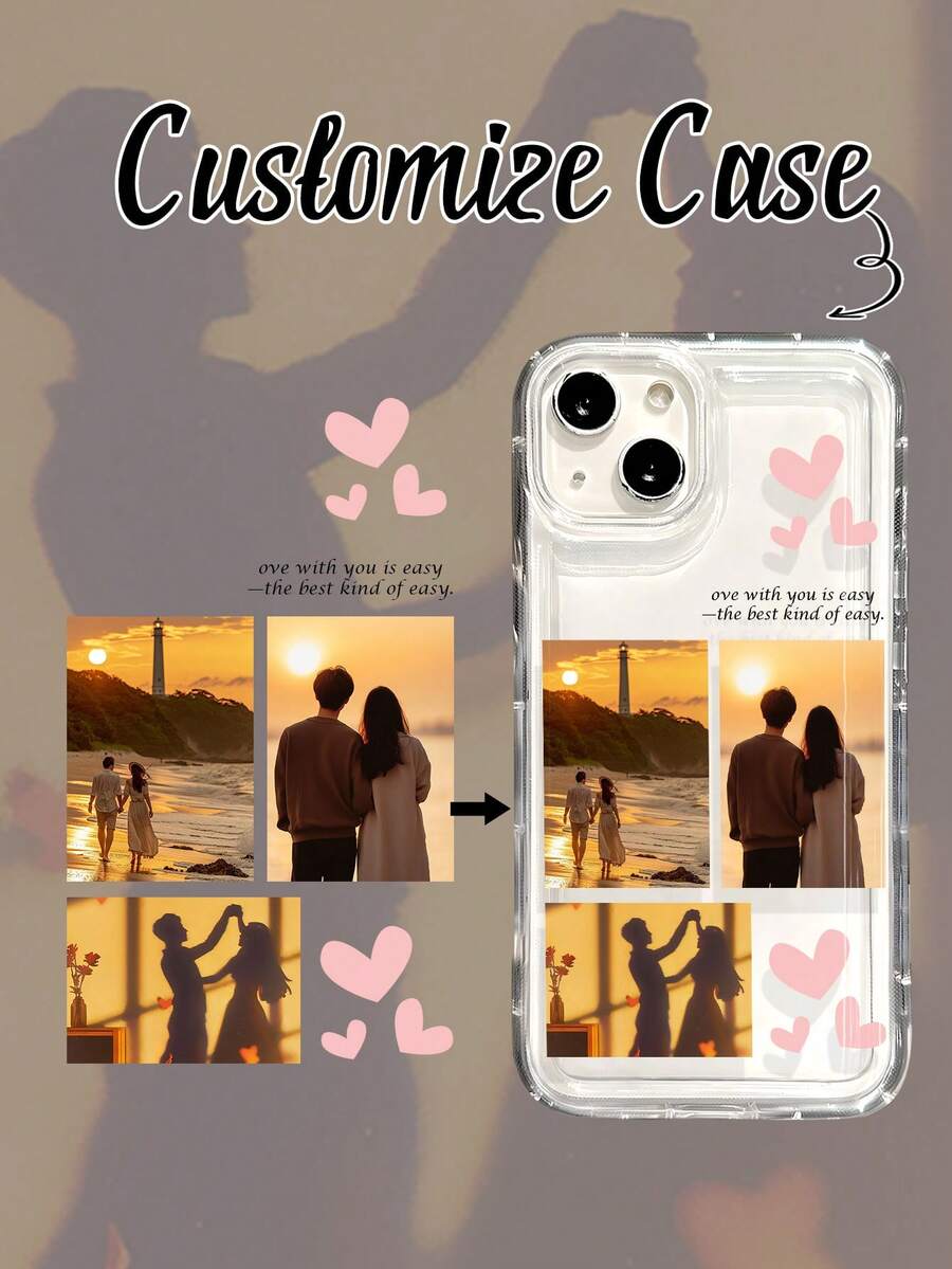1 buah Casing Ponsel Tebal Tahan Guncangan Berbentuk Hati Romantis yang Dapat Disesuaikan dengan Foto & Teks Pribadi, Kompatibel dengan iPhone 11, 13, 15, 16 Pro Max - MultiWarna - View 1