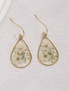 1 Pair Teardrop Forget-Me-Not Dried Flower Resin Earrings, Suitable For Women's Daily Wear