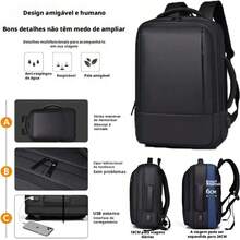 Men's Backpack, Work Bag, Men's And Women's Bag With Expandable Capacity, Waterproof Function - màu đen - Xem 7
