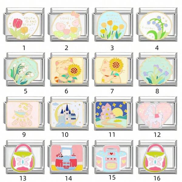 1/5/10/20/30/50 piezas Accesorios modulares de pulsera con serie floral italiana de colores aleatorios, adecuados para hombres y mujeres, parejas, decoración de pulsera de moda