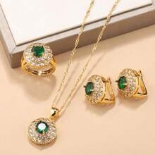 18K Gold Plated Luxury Vintage Fashion Jewelry Set, Including Round Earrings, Necklace, Adjustable Ring, Suitable For Wedding, Christmas, Thanksgiving, Halloween, Valentine's Day, Birthday Gift