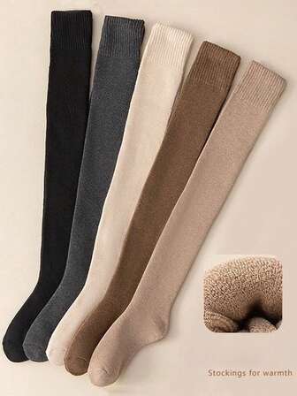 1 par de calcetines altos muslo acolchados de mujer de toalla, calcetines cálidos multicolor para otoño e invierno, calcetines acogedores