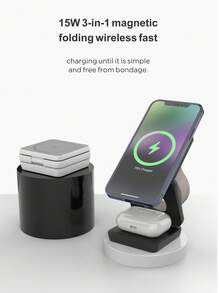 3-In-1 Foldable & Portable 15W Multi-Function Wireless Charging Station, Compatible With Apple Devices