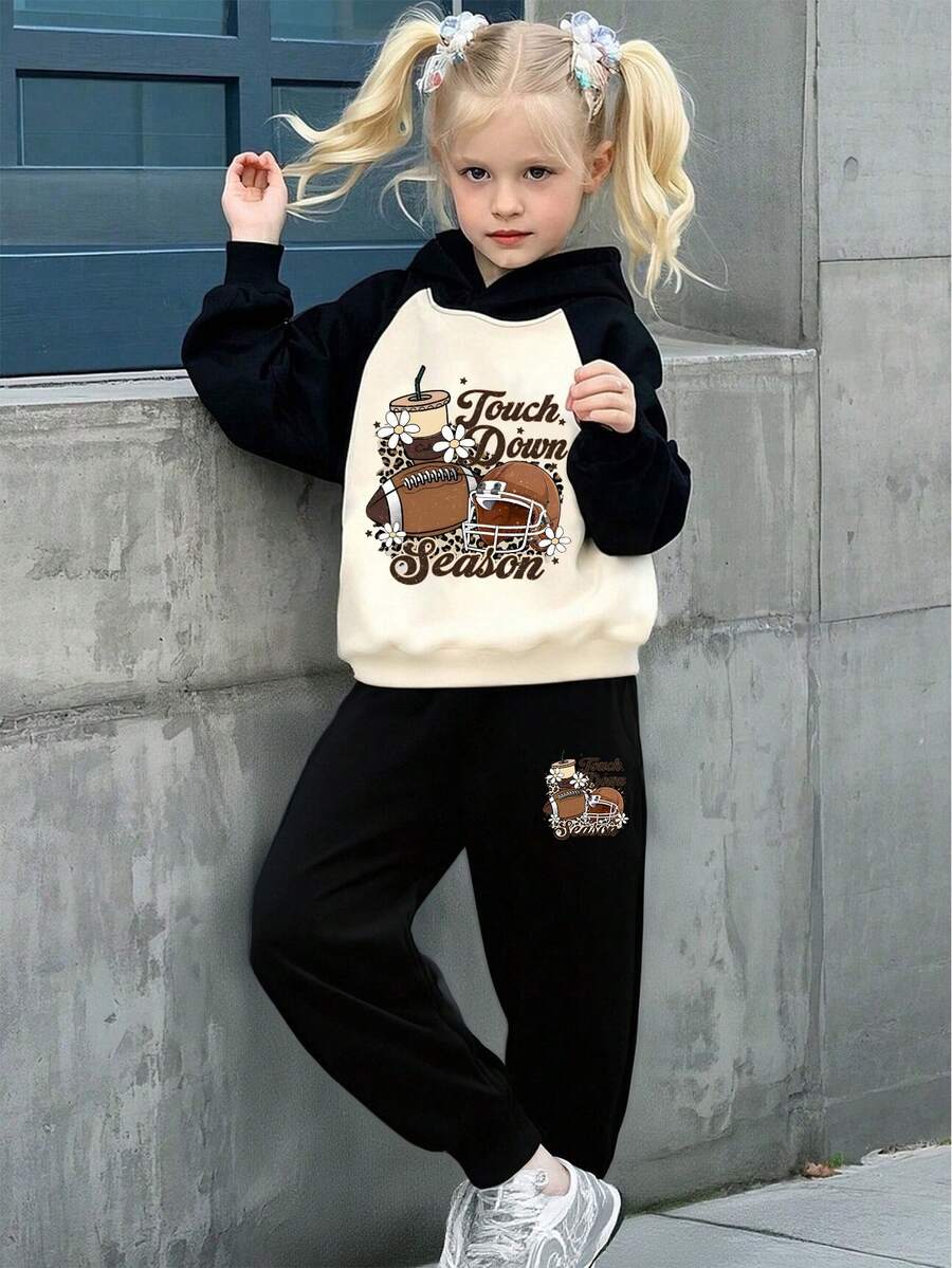Tween Girls 2pcs Sport Style Art Design Print Hoodies+Sport Style Art Design Print Pants Suit Autumn Winter Collection - Multicolor - View 1