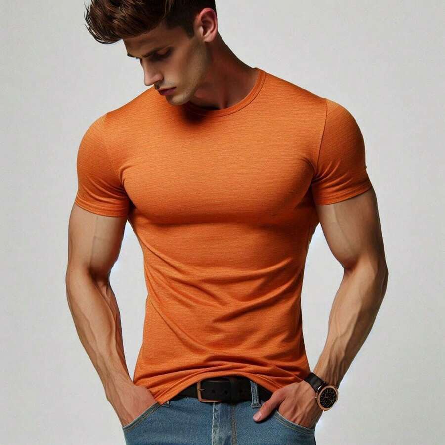 MIL200FIT Playera para hombre, tipo camiseta, manga CORTA cuello redondo, tela ligera, térmica, secada rápido, corte ajustado - Naranja - Ver 1