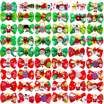 50pcs/Set Random Pet Headwear, Classic Christmas Bow & Cute Accessories, Flower Headband For Dogs Cats Holiday Beauty Decor