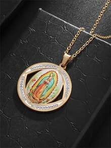 1 Set Vintage Guadalupe Jungfrau Maria Anhänger Halskette & Ohrringe Edelstahl Schmuckset, Glücksbringer Accessoires für den täglichen Gebrauch, Partys, Madras, Weihnachten, Halloween