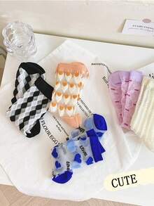 5 Colors And 5 Pairs Of Retro Transparent Socks, Summer Transparent Flower Ankle, Thin Mesh Lace Elastic Breathable And Moisture Wicking Jacquard Glass Stockings, Daily Casual Socks, Outdoor Stockings, Sandals Stockings.  Tie Dye    Funny    Spring/Fall - Nhiều màu - Xem 3