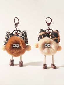 1PC Cute Otter Rabbit Fur Leopard Pattern Bow Small Coal Ball Bag Pendant, Plush Car Keychain, Suitable For Backpacks, Shoulder Bags, Handbags, Keychains, Also Suitable As Birthday Gifts, Party Gifts - Multicolor - View 12