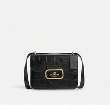 Coach COACH Women's Crossbody 18 Flap Purse Embossed Logo Snap Closure Multi Pocket Convertible Crossbody Clutch Mini Size Black CN313