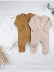 Bebê 3Peças Macacão Minimalista Cores Neutras 0 a 12 Meses Inverno 100% Algodão Recem Nascido Saida Maternidade