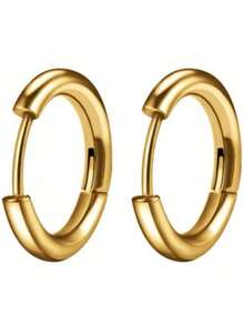 2 件/3 件简约嘻哈不锈钢耳环，男女通用纯色圆形耳环，光滑夹式耳环 - 彩色 - 查看 9