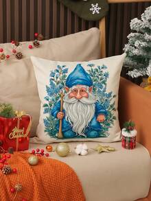 1 pieza/4 piezas Funda de almohada de lino con estampado de árbol de Navidad y duende regalo, 17.7*17.7 pulgadas/45X45cm, funda de cojín decorativa para habitación, dormitorio, sofá, sin relleno de almohada