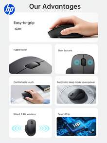 HP Wireless Mouse, Quiet 2.4GHz USB And Wireless 5.4/5.0 Connection, Battery-Powered Portable Mouse For Computers And Laptops, Perfect For Halloween And Christmas Gifts - Black - View 4