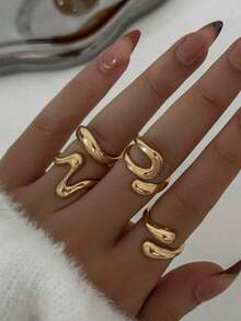 1 Set Of 3pcs Fashionable Asymmetrical Geometric Metal Rings