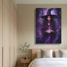 3 pièces Peinture de décoration d'Halloween sorcière de la forêt magique, affiches murales sur canevas, impression haute définition avec cadre en option, affiche rétro de l'académie sombre, décoration murale pour le salon et la chambre à coucher