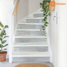 SUPSTICKER 1 rouleau (1 pièce) Autocollants pour escaliers avec motif bois clair bleu et brun clair. Décoration murale en PVC autoadhésif et amovible, avec propriétés imperméables, faciles à nettoyer et sans couture. Idéal pour les marches d'escalier, les surfaces de meubles, les sols de balcon, les sols de salle de bain et plus encore. Parfait pour la décoration de la maison et la rénovation d'espace. Plusieurs tailles disponibles.
