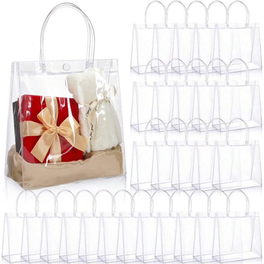1/5/10/20/30/50pcs Set Waterproof Transparent Pvc Button Gift Bag Shopping Bag Handbag, Perfect For Ladies' Wedding, Party And Festival Gifts Stadium Approved Clear Transparent Purse Bag For Concerts Sports Events Festivals , Transparent, Clear Waterproof Bag For Women, Perfect For Summer, Vacation & Beach - Clear - View 1