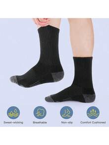 5/10 Pairs Men's Crew Sports Socks Cushion Running Compression Athletic Socks Sweat-Absorbing Performance Socks For Men & Women
