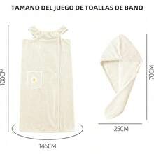 Toallas de Baño,Set de Bata de Baño Mujer Toalla Grandes con Toalla Microfibra para Cabello,Suaves y Cómodo,Fuerte Absorción de Agua y Secado Rápido,para SPA,Sala de Vapor,Uso Diario - Beis - Ver 3