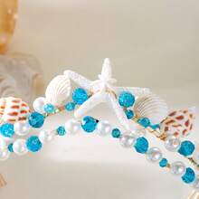 1pc Bohemian Beach Style Mermaid Bridal Headband, Multi-Functional Shell, Starfish, Conch, Faux Pearl Mermaid Princess Hair Accessory, Suitable For Weddings And Parties