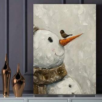 1 Piece Snowman With Bird Canvas Art - Modern Minimalist Winter And Spring Decor, Unframed Wrapped Canvas Artwork For Living Room, Bedroom, Office, Kitchen, Dining Room - Birthday Gift Idea, Winter Wonderland Decor