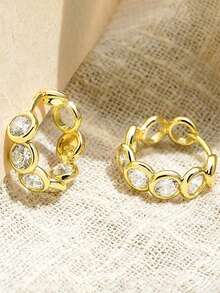 2 piezas Pendientes de aro de circonita blanca plateados en plata para mujeres y hombres, regalo de joyería para novia, esposa, pareja en cumpleaños, fiesta, boda