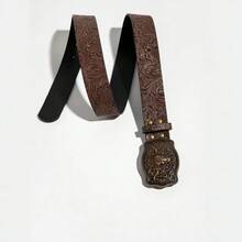 New Western Cowgirl Style Casual Vintage Bohemian Street PU Leather Belt With Horse Buckle, High-Quality For Men And Women, Suitable For Jeans, Spring/Summer/Autumn/Winter