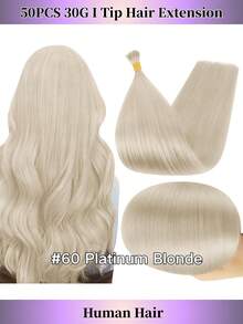 10-24inch I Tip Hair Extensions Human Hair Platinum Blonde 30g 50S Itip Extensions Human Hair Add Length I Tip Hair Extensions Pre Bonded Extensions Remy Hair For Daily Use Remy Hair For Women Cold Fusion(60#, Halloween,Cosplay Use) - S60 - 查看 1